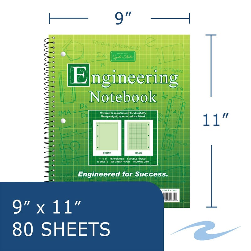 Roaring Spring Engineering Wirebound Spiral Notebook, 8.5"x11", 80 Sheets Per book, Heavy 20# Green Tinted Paper, Computation Pad, Proudly Made in The USA, Heavyweight Backer Board (Pack of 1) - Image 2