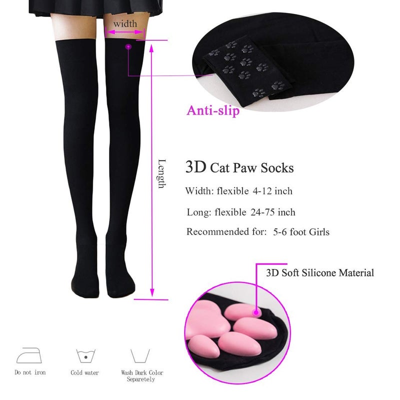 SUPTEC Cat Paw Thigh High Socks Golves, Cute Soft 3D Toe Beans Socks Mittens Kitten Claw Pad Stockings for Girls Women Cat Cosplay Party Costume - Image 5