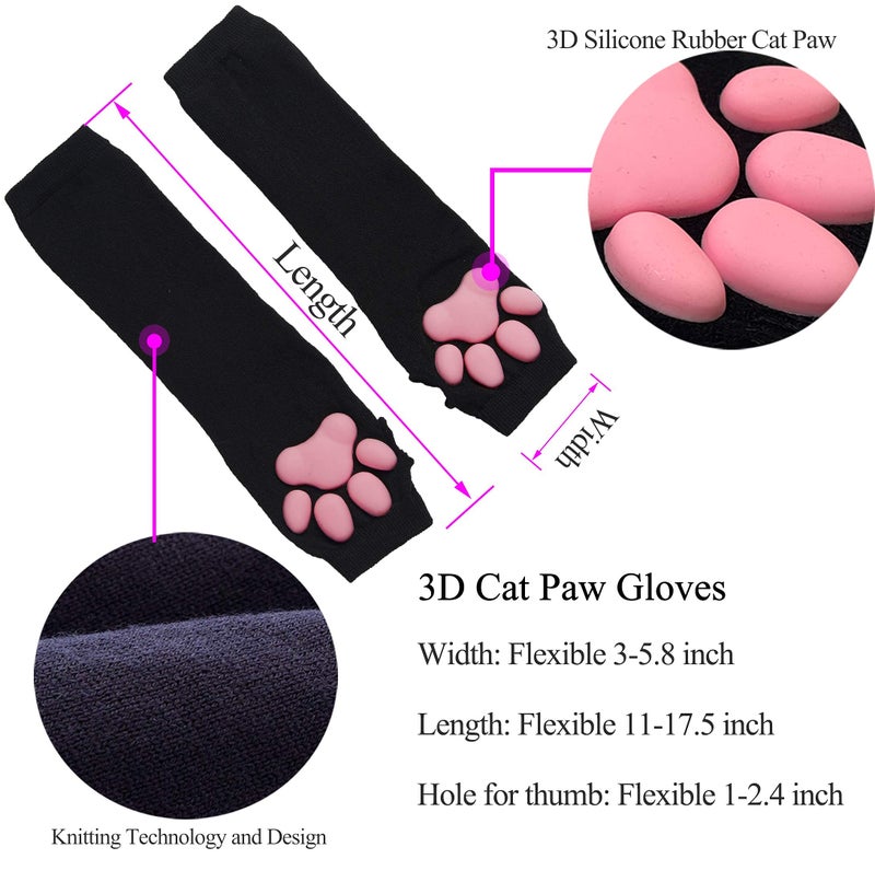 SUPTEC Cat Paw Thigh High Socks Golves, Cute Soft 3D Toe Beans Socks Mittens Kitten Claw Pad Stockings for Girls Women Cat Cosplay Party Costume - Image 3