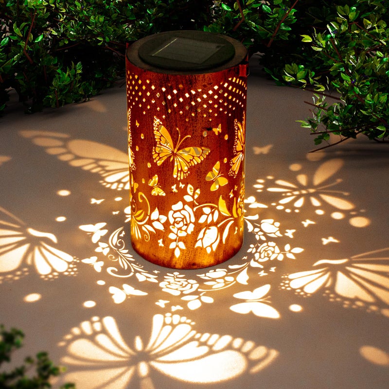 DIBIEECN Butterfly Solar Lanterns Outdoor Hanging, Hollowed-Out Metal Waterproof LED Garden Decor Light for Patio Yard Pathway Lawn Front Porch, Christmas Thanksgiving Birthday Gifts for Women Mom Grandma - Image 1