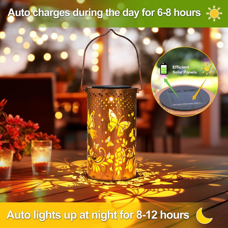 DIBIEECN Butterfly Solar Lanterns Outdoor Hanging, Hollowed-Out Metal Waterproof LED Garden Decor Light for Patio Yard Pathway Lawn Front Porch, Christmas Thanksgiving Birthday Gifts for Women Mom Grandma - Image 3