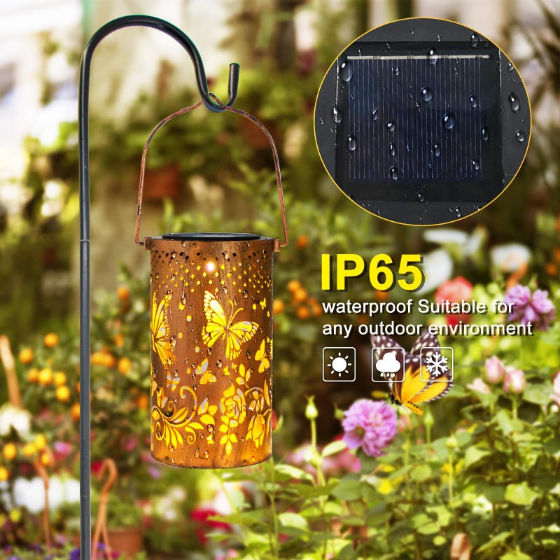 DIBIEECN Butterfly Solar Lanterns Outdoor Hanging, Hollowed-Out Metal Waterproof LED Garden Decor Light for Patio Yard Pathway Lawn Front Porch, Christmas Thanksgiving Birthday Gifts for Women Mom Grandma - Image 4