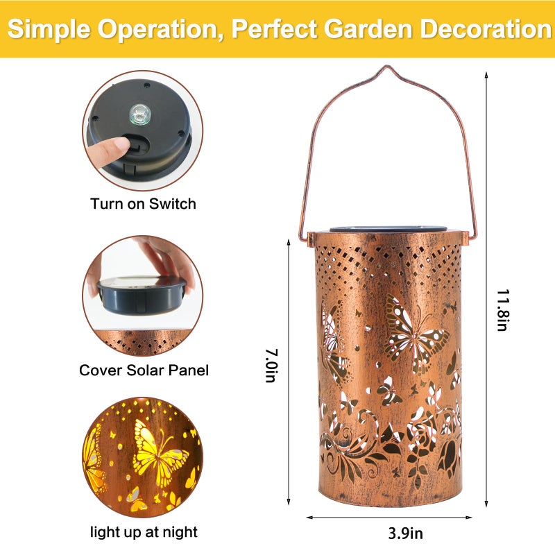 DIBIEECN Butterfly Solar Lanterns Outdoor Hanging, Hollowed-Out Metal Waterproof LED Garden Decor Light for Patio Yard Pathway Lawn Front Porch, Christmas Thanksgiving Birthday Gifts for Women Mom Grandma - Image 5