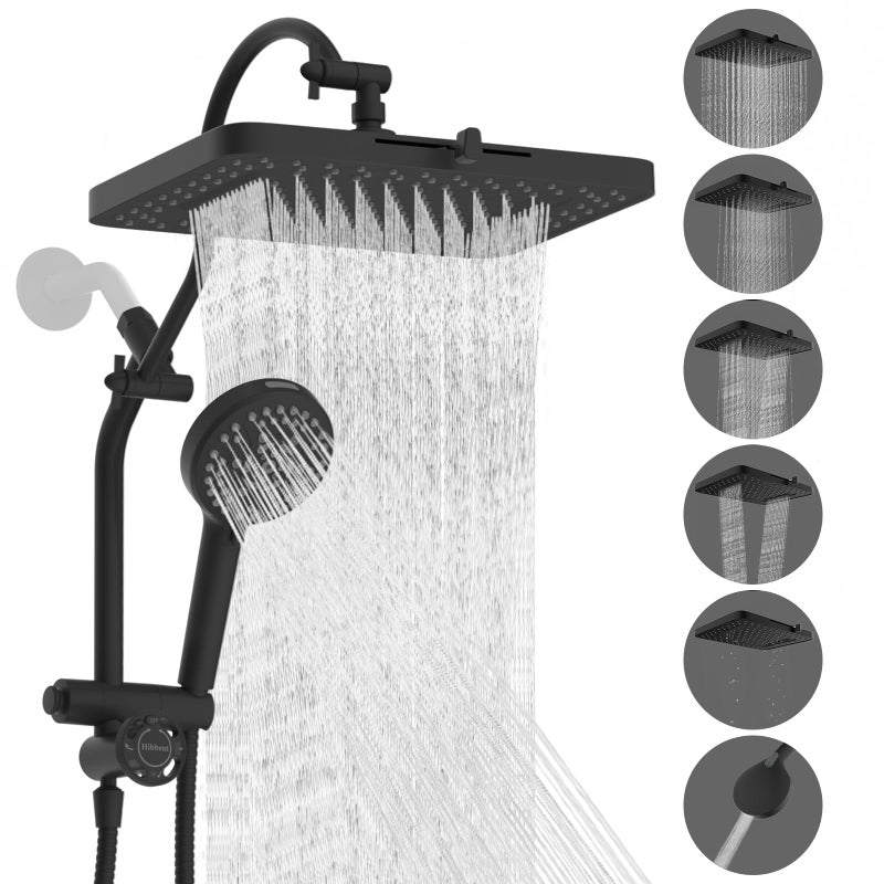 Hibbent cUPC Certified 13 Shower Head Combo High Pressure 5 Spray Rainfall Showerhead 10 Spray Mode Handheld All Metal Easy Reach 4way Diverter Arm with Pause Mode 71 Hose and Holder Black - Image 2
