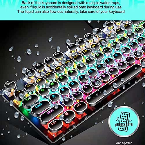 Ltvystore Mechanical Gaming Keyboard,87 Key Retro Punk Typewriter-Style,Blue Switch Rainbow Backlit Keyboard,Anti-Ghosting, USB Wired, for PC Laptop Desktop Computer, for Game and Office (Black) - Image 3