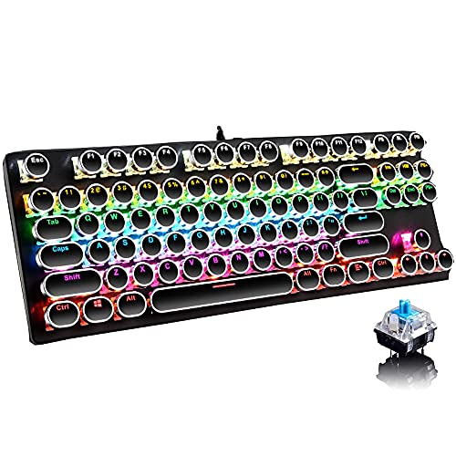 Ltvystore Mechanical Gaming Keyboard,87 Key Retro Punk Typewriter-Style,Blue Switch Rainbow Backlit Keyboard,Anti-Ghosting, USB Wired, for PC Laptop Desktop Computer, for Game and Office (Black) - Image 1