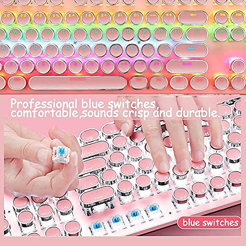 Ltvystore Mechanical Gaming Keyboard,87 Key Retro Punk Typewriter-Style,Blue Switch Rainbow Backlit Keyboard,Anti-Ghosting, USB Wired, for PC Laptop Desktop Computer, for Game and Office (Black) - Image 4