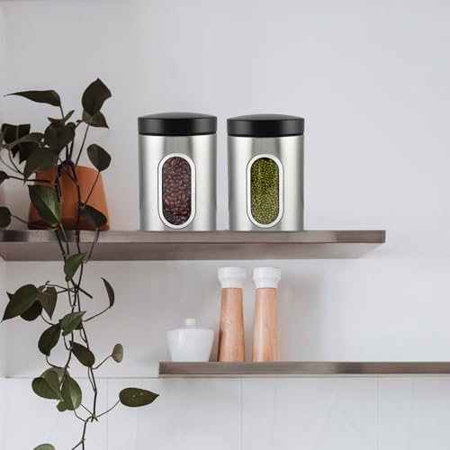 Mevanta Modern 700ML Steel Cover Window Clear Glass Jars Set Stainless Steel Containers with Black Lids for Storage Coffee,Tea,Candy,Flour,Spices,Home & Kitchen Decoration (VM-01, SET OF 6) - Image 4