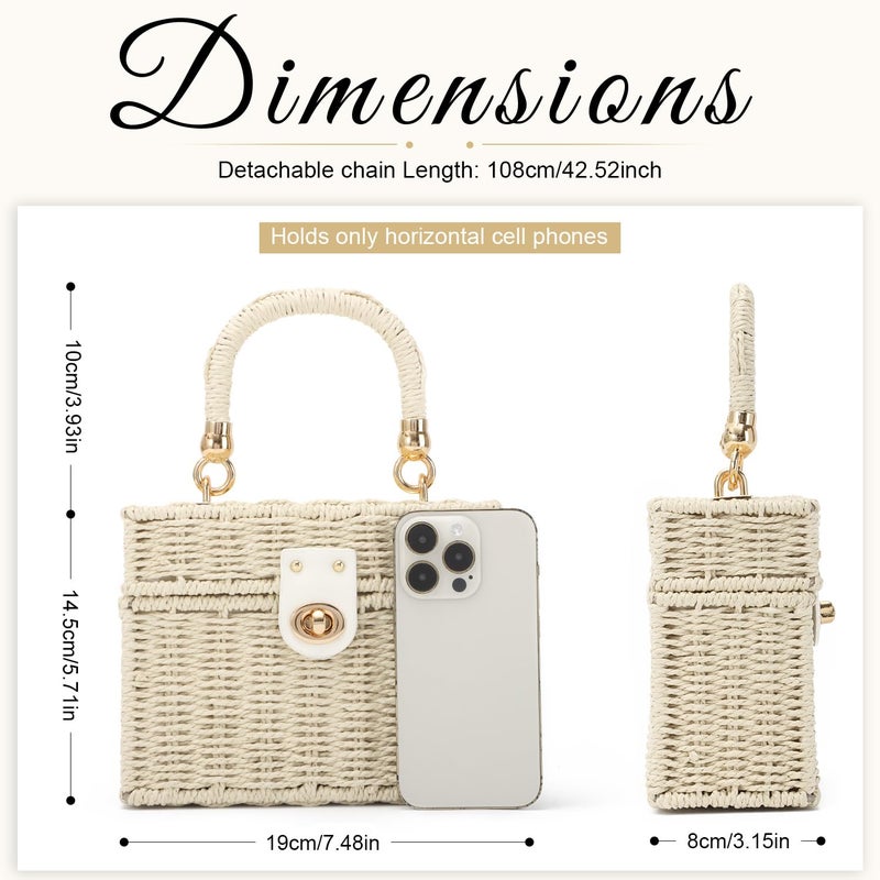 KUANG! Handwoven Rattan Bag for Women Woven Straw Square Crossbody Bag Vintage Basket Purse Beach Tote Bag - Image 5