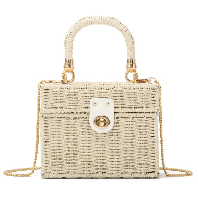 KUANG! Handwoven Rattan Bag for Women Woven Straw Square Crossbody Bag Vintage Basket Purse Beach Tote Bag - Image 1