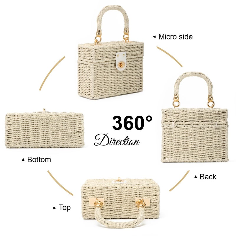 KUANG! Handwoven Rattan Bag for Women Woven Straw Square Crossbody Bag Vintage Basket Purse Beach Tote Bag - Image 4