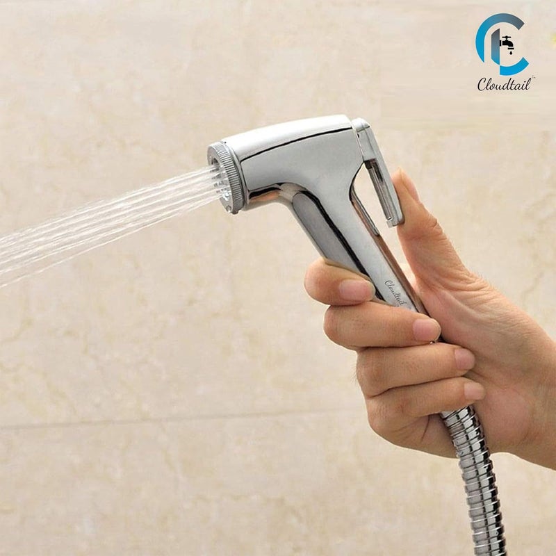 Cloudtail Cloudtail Health FaucetJet SprayHand ShowerDesignerHigh Pressure1Mtr Ss TubeHosePipeWall Mount HookIdeal for KitchenSinkBathroomWash BasinMaterial AbsPlasticColor SilverSet of 2  - Image 4