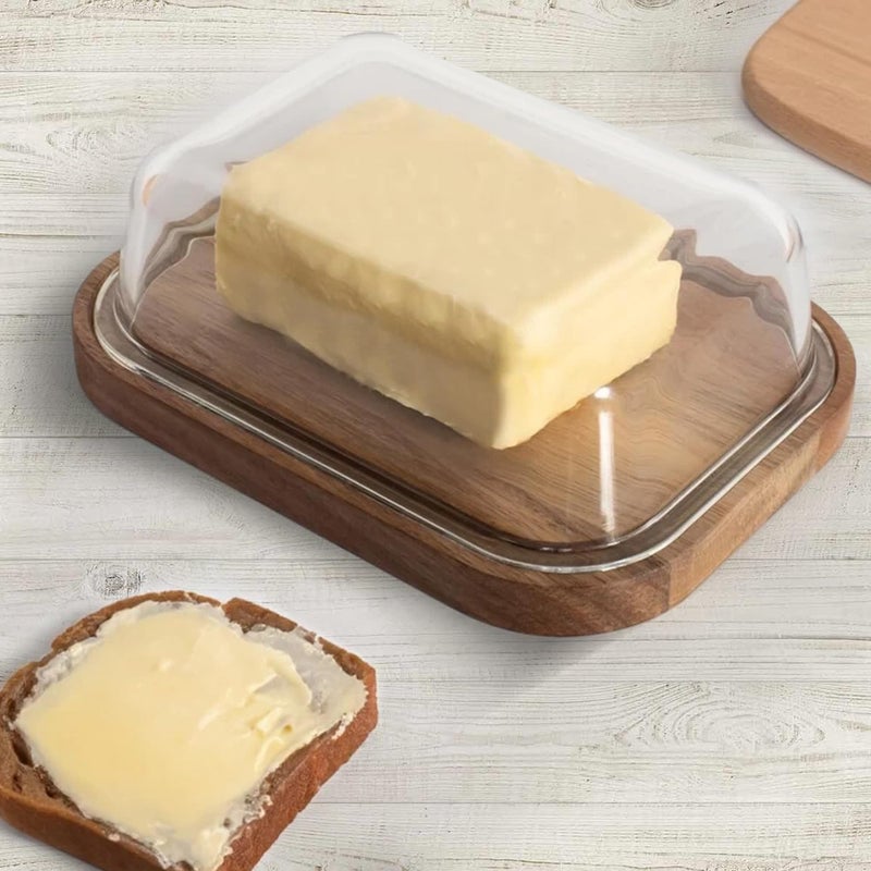 The Better Home Butter Dish with Bamboo Lid Stick Butter Holder|Borosilicate Glass Container for Storage Butter| GlassButter Tray Container |Dark Brown Butter DishTray - Image 1