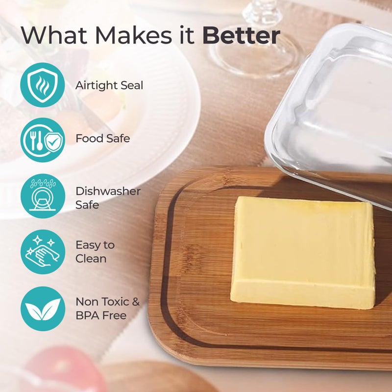 The Better Home Butter Dish with Bamboo Lid Stick Butter Holder|Borosilicate Glass Container for Storage Butter| GlassButter Tray Container |Dark Brown Butter DishTray - Image 3