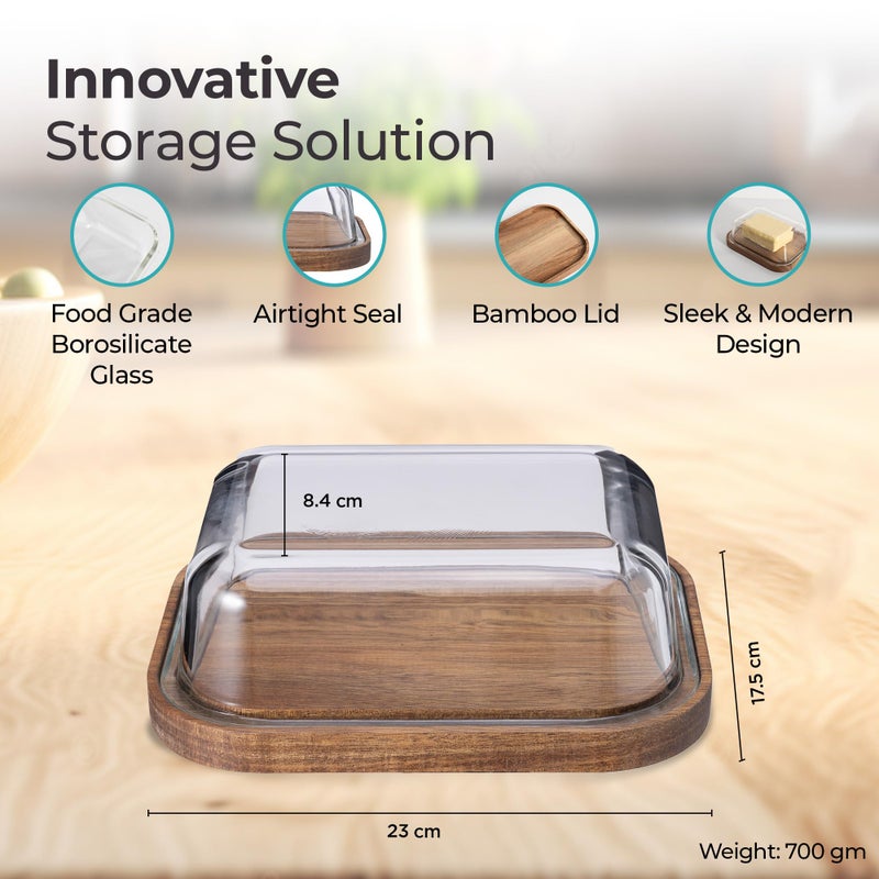 The Better Home Butter Dish with Bamboo Lid Stick Butter Holder|Borosilicate Glass Container for Storage Butter| GlassButter Tray Container |Dark Brown Butter DishTray - Image 4