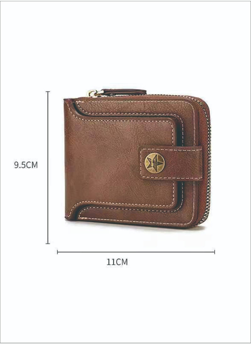 Men's Short Wallet European and American Fashion Retro Multifunctional Wallet Zipper Buckle Card Holder Brown - pzsku/Z78C638E7FAE6E681CC5EZ/45/_/1709698026/f21621f2-a1e9-4f88-b0c8-ae4aafbd3a62