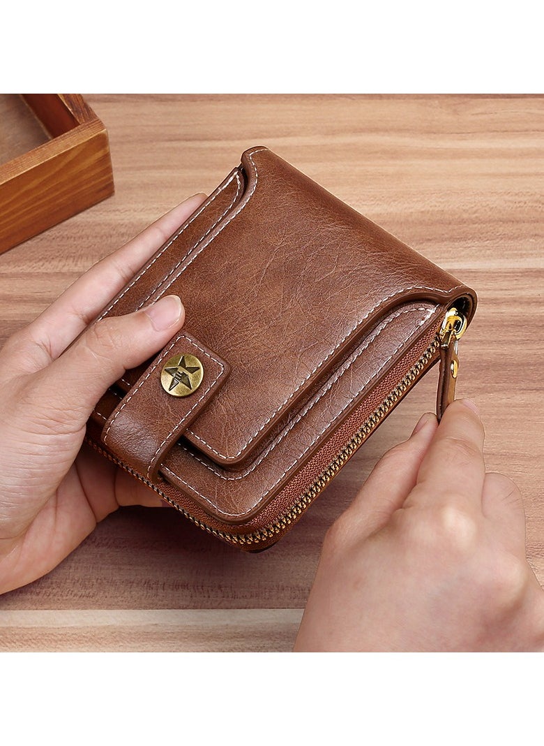 Men's Short Wallet European and American Fashion Retro Multifunctional Wallet Zipper Buckle Card Holder Brown - pzsku/Z78C638E7FAE6E681CC5EZ/45/_/1709698027/4e751cbf-df91-411d-84bd-5696295d278f