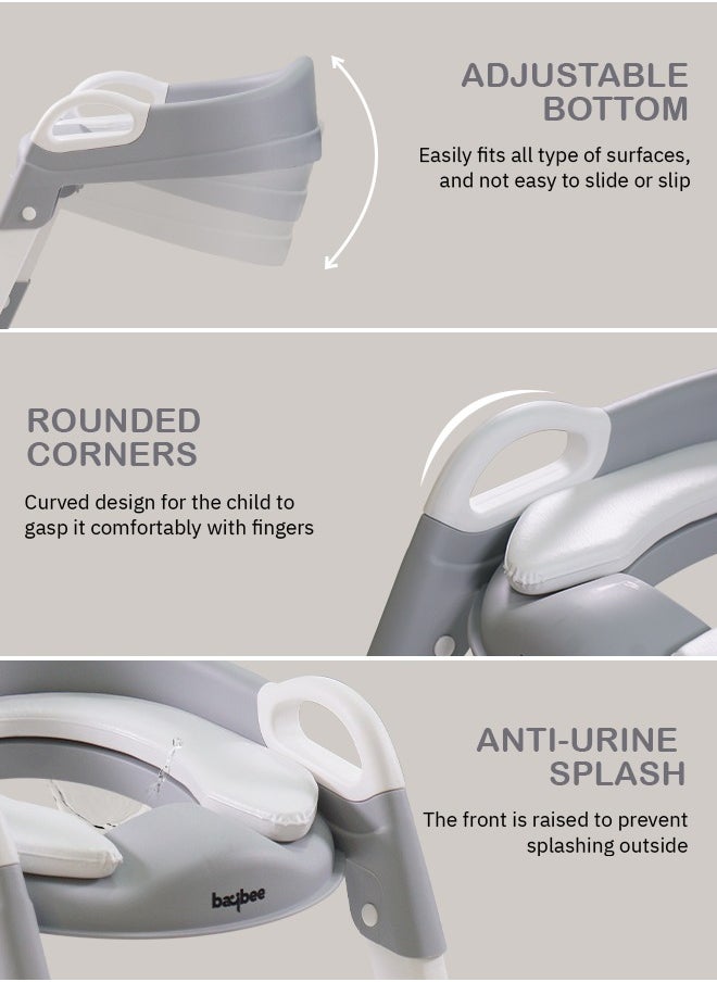 BAYBEE Aura Baby Potty Seat With Ladder For Western Toilets Kids Toilet Potty Training Seat For Baby With Handle Cushion Kids Potty Chair Kids Potty Seat For Baby Kids 2 To 5 Years Boys Girls Grey  - Image 3