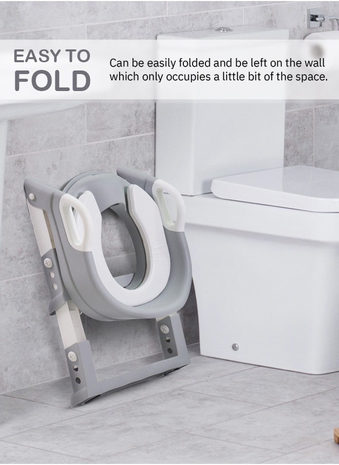 BAYBEE Aura Baby Potty Seat With Ladder For Western Toilets Kids Toilet Potty Training Seat For Baby With Handle Cushion Kids Potty Chair Kids Potty Seat For Baby Kids 2 To 5 Years Boys Girls Grey  - Image 2