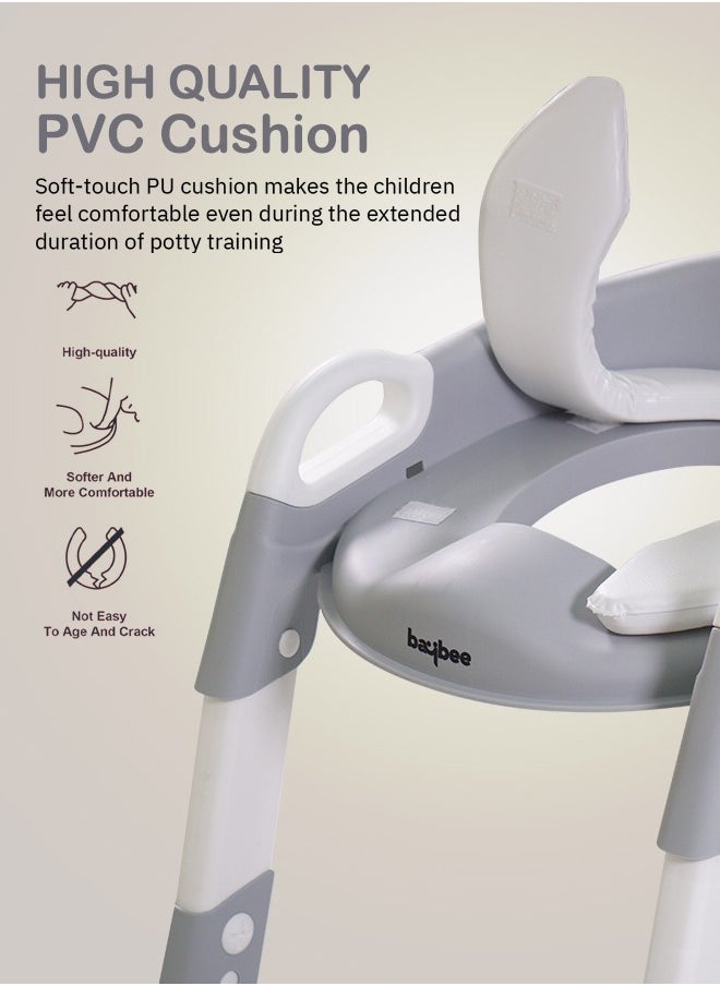 BAYBEE Aura Baby Potty Seat With Ladder For Western Toilets Kids Toilet Potty Training Seat For Baby With Handle Cushion Kids Potty Chair Kids Potty Seat For Baby Kids 2 To 5 Years Boys Girls Grey  - Image 5