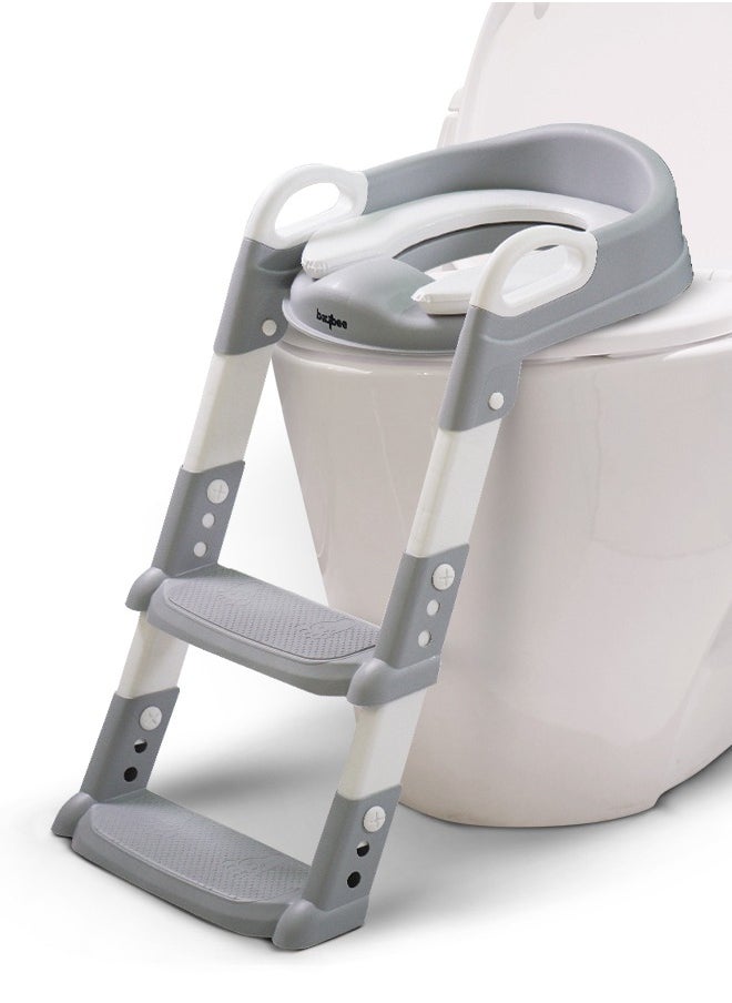 BAYBEE Aura Baby Potty Seat With Ladder For Western Toilets Kids Toilet Potty Training Seat For Baby With Handle Cushion Kids Potty Chair Kids Potty Seat For Baby Kids 2 To 5 Years Boys Girls Grey  - Image 1