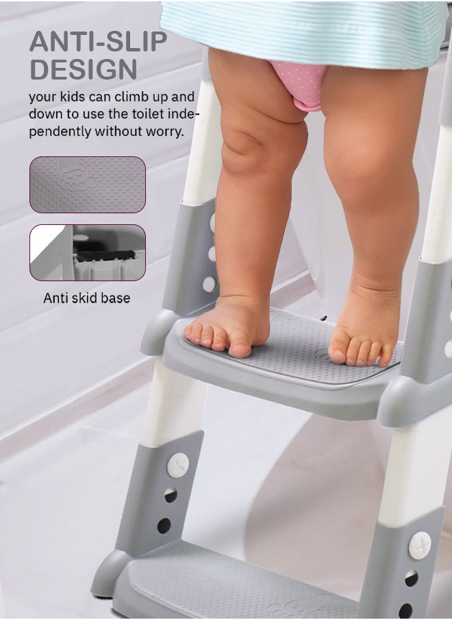 BAYBEE Aura Baby Potty Seat With Ladder For Western Toilets Kids Toilet Potty Training Seat For Baby With Handle Cushion Kids Potty Chair Kids Potty Seat For Baby Kids 2 To 5 Years Boys Girls Grey  - Image 4