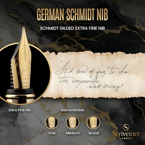 Scriveiner Luxury Fountain Pen - Stunning Black Lacquer Pen, Real Gold Finish, Schmidt Gilded Nib (Extra Fine), Converter, Best Pen Gift Set for Men & Women, Professional, Executive, Office, Nice Pens - Image 5