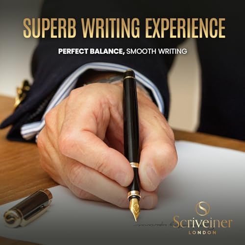 Scriveiner Luxury Fountain Pen - Stunning Black Lacquer Pen, Real Gold Finish, Schmidt Gilded Nib (Extra Fine), Converter, Best Pen Gift Set for Men & Women, Professional, Executive, Office, Nice Pens - Image 4