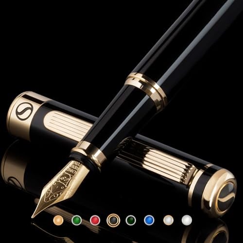 Scriveiner Luxury Fountain Pen - Stunning Black Lacquer Pen, Real Gold Finish, Schmidt Gilded Nib (Extra Fine), Converter, Best Pen Gift Set for Men & Women, Professional, Executive, Office, Nice Pens - Image 1