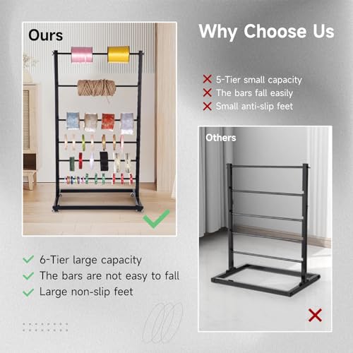 BATTIPAW 6-Tier Ribbon Holder, Large Capacity Ribbon Storage Rack, Height Adjustable Metal Spool Organizer, Countertop Ribbon Display Shelf Wrapping Paper Holder for Flower Store, Craft Room, Cake Shop - Image 3