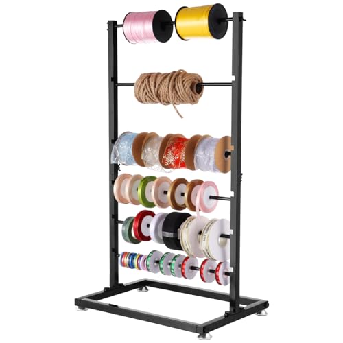 BATTIPAW 6-Tier Ribbon Holder, Large Capacity Ribbon Storage Rack, Height Adjustable Metal Spool Organizer, Countertop Ribbon Display Shelf Wrapping Paper Holder for Flower Store, Craft Room, Cake Shop - Image 1