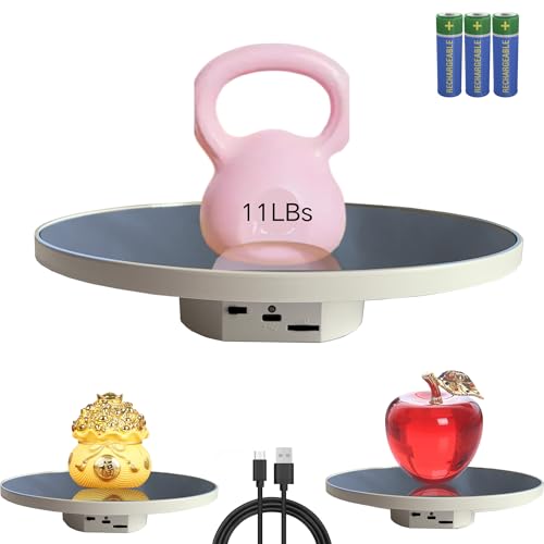 JAYEGT Motorized Rotating Display Stand 10inch 11Lbs Load Mirror Cover 360 Degree Electric Rotating Turntable Cup Display Turner StandPhotography Products Jewelry Tumbler White - Image 1