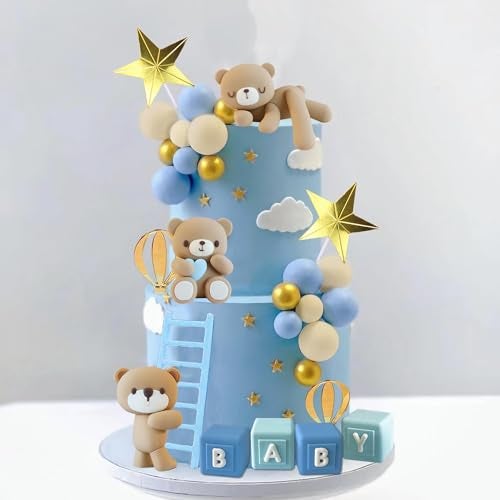 LEFUBABY زينة كعكة دببة كرات زينة كعكة مع حروف BABY لحفلات استحمام الأطفال وأعياد الميلاد للأولاد والبنات باللون الأزرق - Image 1