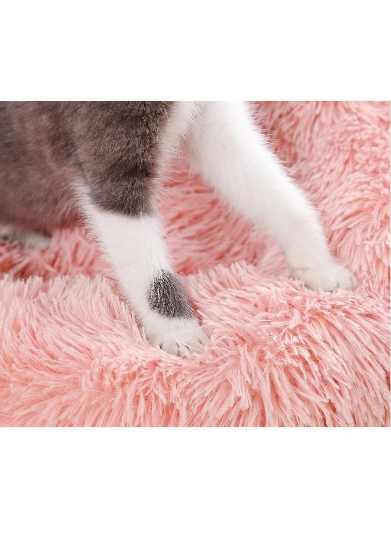 Large Size Cat Beds Soft Plush with Machine Washable, Waterproof Bottom   Fluffy Calming Cushion Bed 60cm (Pink) - Image 3