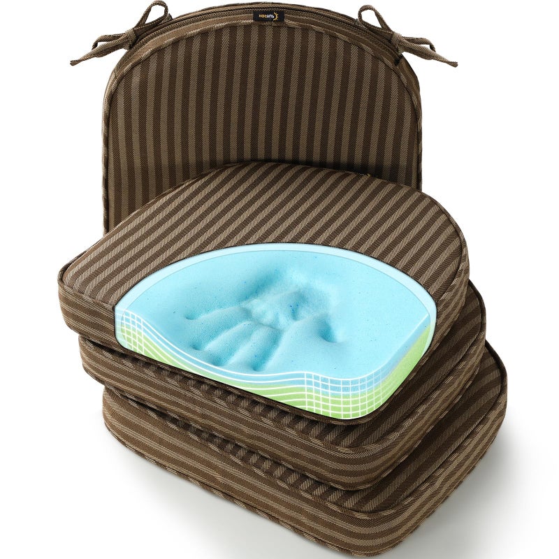SUNROX Gel Memory Foam Chair Cushions, FadeShield Water-, Stain-Resistant Durable Reversible Seat Cushion Pads with Ties for Indoor/Outdoor Kitchen Dining Office 17"x16" Set of 6, Cocoa Stripe - Image 1
