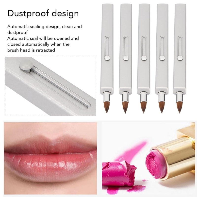 5Pcs Retractable Lip Brush Set, Portable Nylon Lip Makeup Brush with Design, Single Ended Lip Brush for Precise Application, Soft for Smooth and Even Makeup, Gre - Image 3
