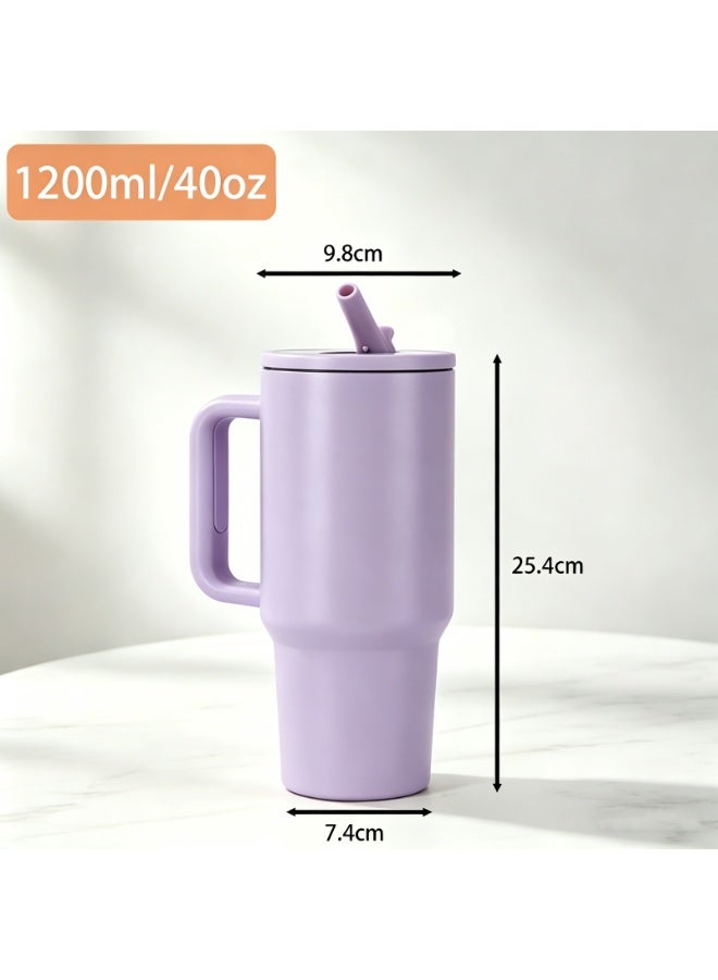 VTERLY 40oz Tumbler with Handle and Straw Lid, Insulated Stainless Steel Water Bottle, Reusable Leak Proof Travel Mug for Hot & Cold Drinks, BPA Free Car Cup for Coffee, Iced Tea, Smoothie, Camping, Hiking - Image 2
