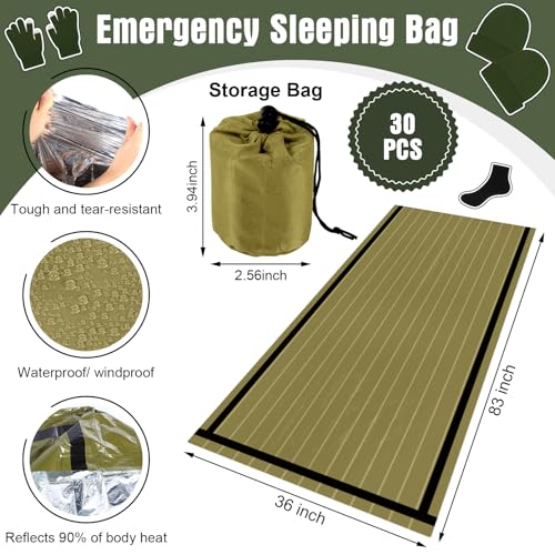 Chicingyou 120 Pcs Homeless Care Package Supplies Bulk Winter Emergency Thermal Blankets Warmer Beanie Socks Touchscreen Gloves for Men Women Cold Weather Outdoor Survival Kits (Green,Black) - Image 3