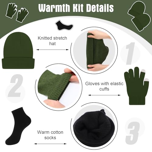 Chicingyou 120 Pcs Homeless Care Package Supplies Bulk Winter Emergency Thermal Blankets Warmer Beanie Socks Touchscreen Gloves for Men Women Cold Weather Outdoor Survival Kits (Green,Black) - Image 4