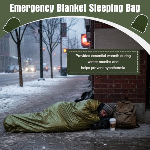 Chicingyou 120 Pcs Homeless Care Package Supplies Bulk Winter Emergency Thermal Blankets Warmer Beanie Socks Touchscreen Gloves for Men Women Cold Weather Outdoor Survival Kits (Green,Black) - Image 5