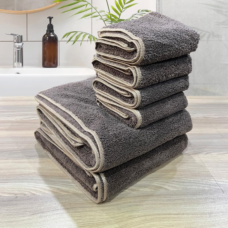 LABHAM - Insignia 450GSM High Absorbant, Super Soft, Anti Microbial, Bath Towel (75cm x 150cm) & Hand Towel (40cm x 60cm), Pack of 6 - Walnut - Image 1