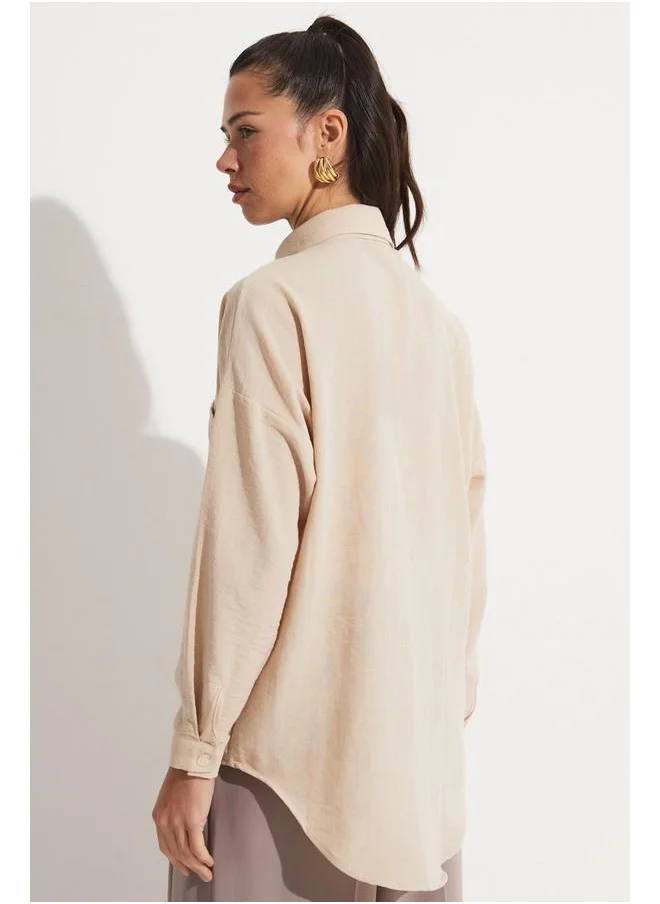 جون June Embroidery Detailed Shirt Tan