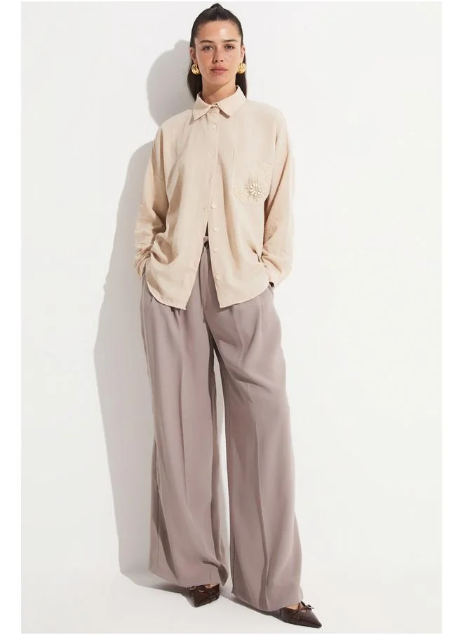 جون June Embroidery Detailed Shirt Tan