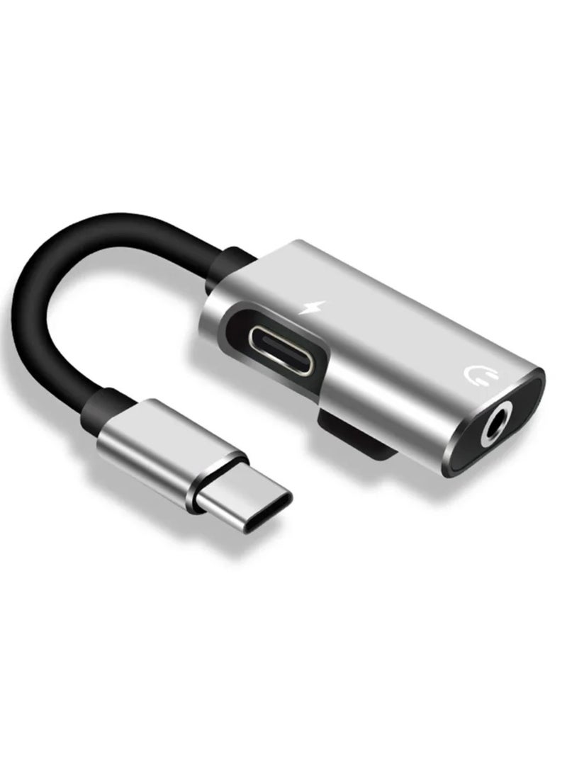 AROAQ Type C To 3.5mm Jack Audio Splitter, 2 In 1 Headphone Cable Earphone Aux, Durable And Portable USB C Adapter Charger Cable Compatible With Most Of The Phones, (Silver, Pack Of 2pcs) - Image 1