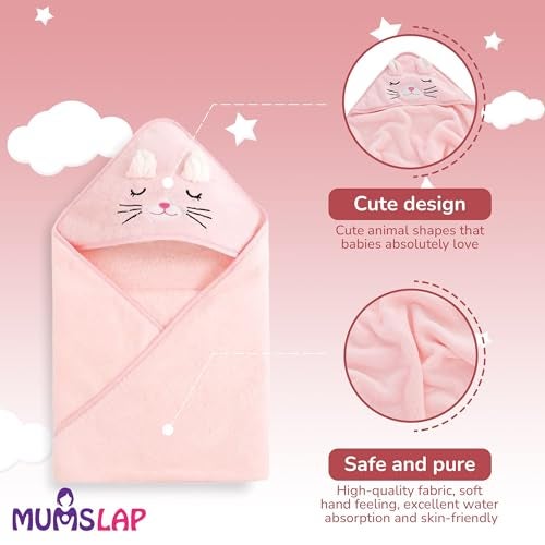 MumsLap Hooded Baby Towel-Premium Soft Baby Bath Towel for Bathtub for Newborn,Infant-Ultra Absorbent,Natural Baby Stuff Towel for Boys and Girls(Elephant,Bear)(Kitty)|Polyester Blend,300 TC - Image 5