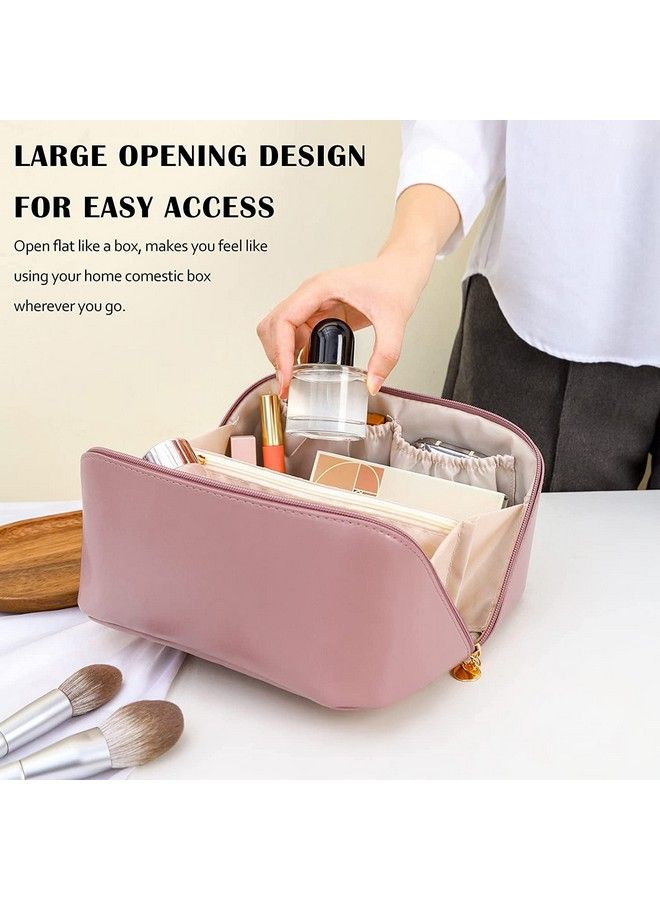 VEHTRI Large Capacity Travel Cosmetic Bag Portable Makeup Bag Opens Flat For Easy Access ; Waterproof Pu Leather ; Multifunctional Storage Makeup Bag For Woman (24 X 12.5 X 12.5 Cm Pink) - Image 5