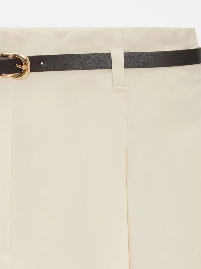 Dilvin Cream Natural DILVIN Women's Belted Wide-leg Crepe Trousers for Women | Best Price UAE
