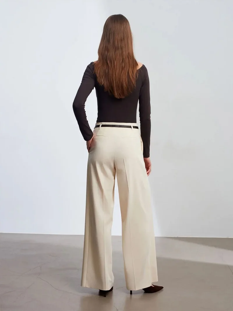 ديلفين Dilvin Women's Belted Wide-leg Crepe Trousers