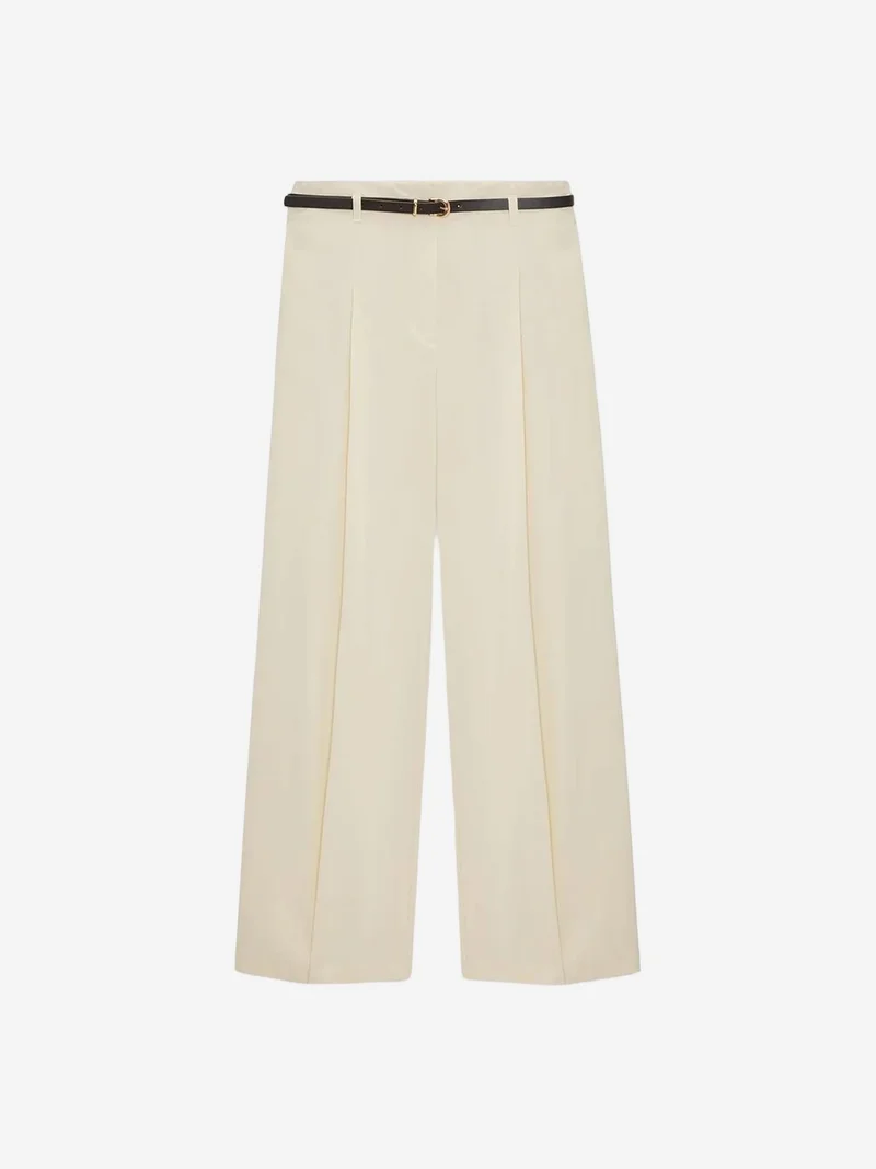 ديلفين DILVIN Women's Belted Wide-leg Crepe Trousers