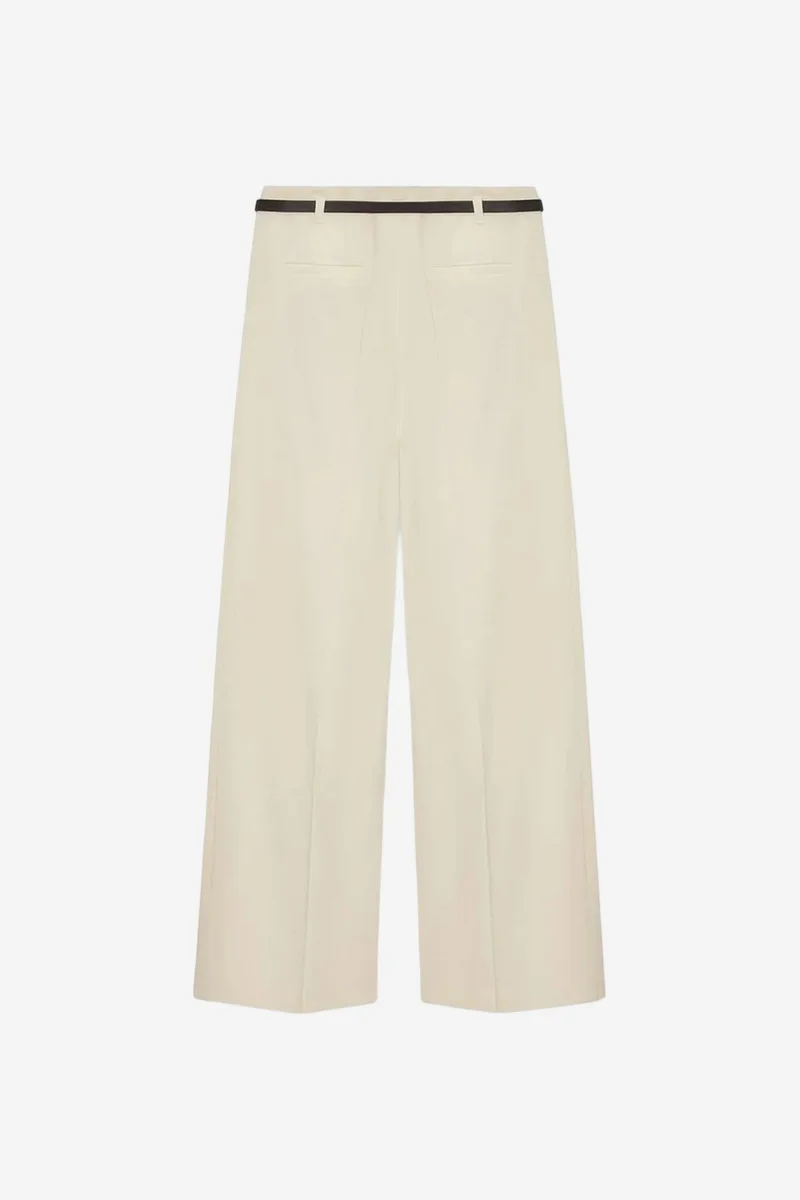 Dilvin Cream Natural DILVIN Women's Belted Wide-leg Crepe Trousers for Women | Best Price UAE